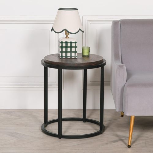 Mango Wood and Metal Side Table - Round - Occasional