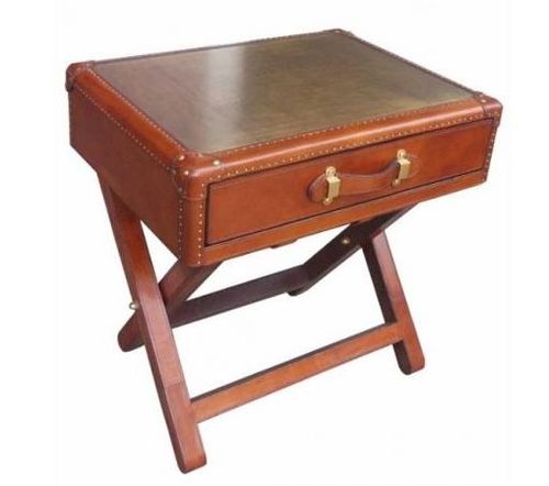 Mysore Handcrafted Cognac Side Table with Brass Top
