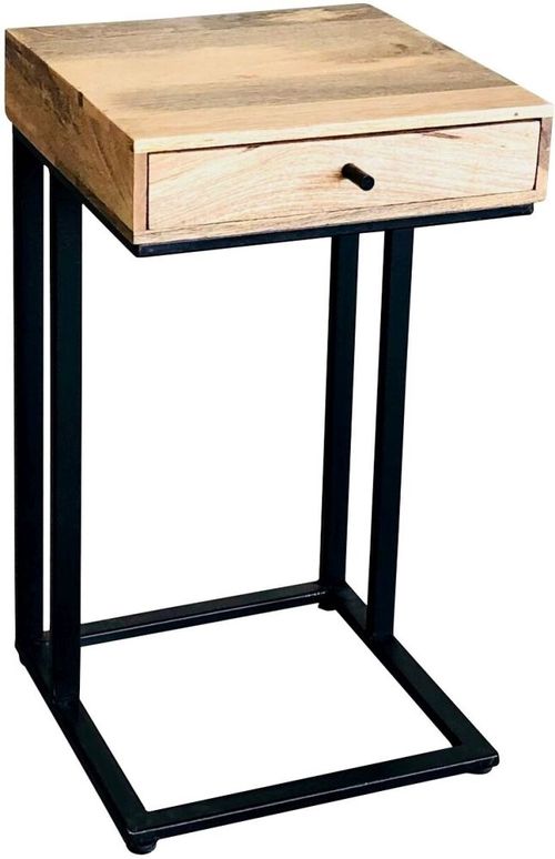 Ravi Mango Wood 1 Drawer Large C Shape Side Table