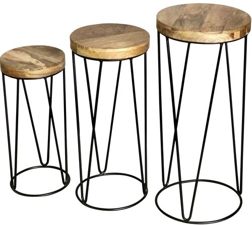 Ravi Mango Wood Set of 3 Round Stools