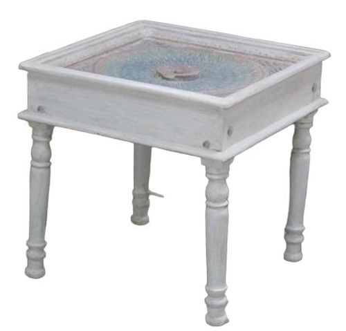 Rewa Hand Painted Carved Glass Top Side Table