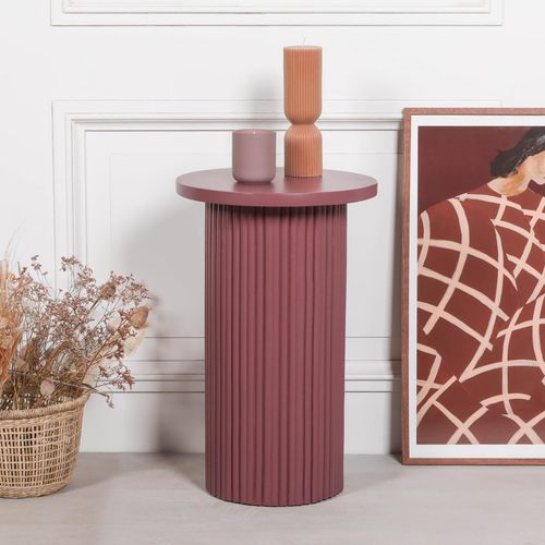 Ribbed Damson Mango Wood Side Table - Round - Occasional
