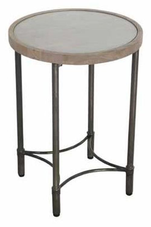 Round Mango Wood Lamp Table with Metal Base