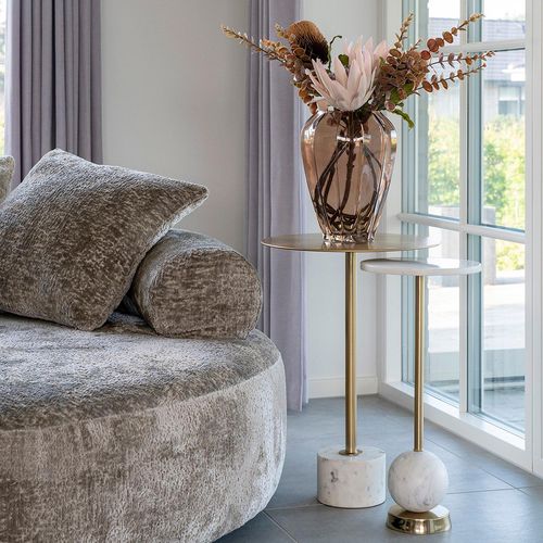 Salo Side Table - Round - White - Marble Effect