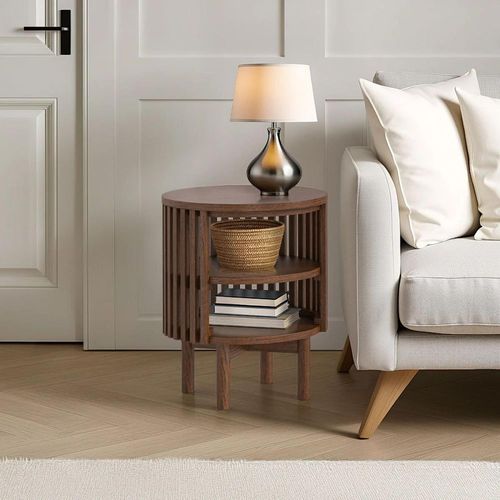 Soho Side Table - Slatted Round Open - Dark Oak
