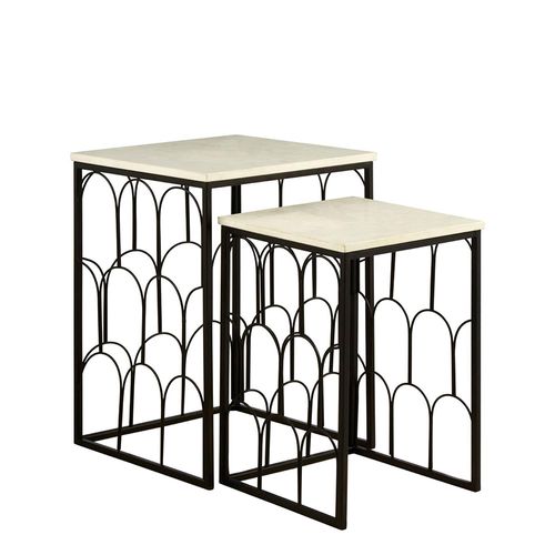 Templar Side Tables - Set of 2 - White Marble with Black Metal Base