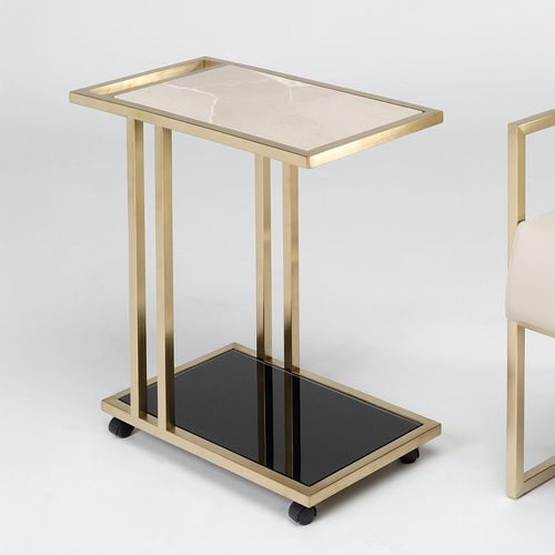 Tray Accent Table - Marble and Glass with Brass Base - Variation Available