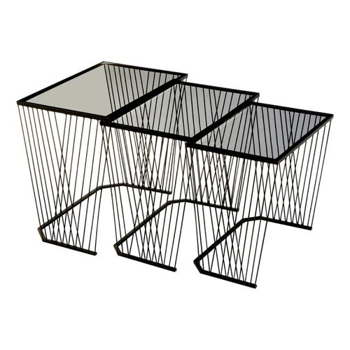 Trento Side Tables - Set of 3 - Glass with Black Metal Base