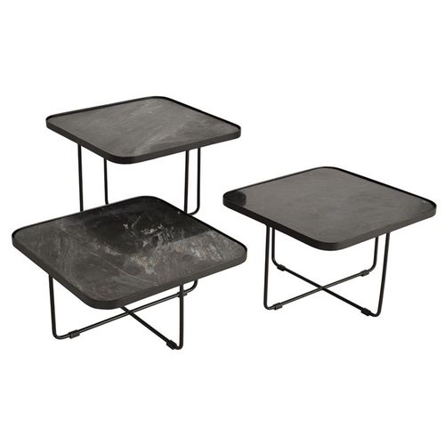 Ukwaheri End Table - Black Marble - Square - Set of 3