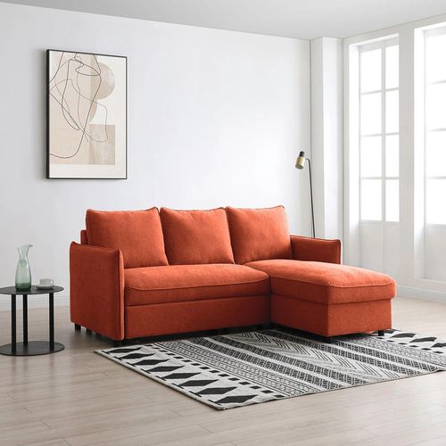 Blaire Athena Burnt Orange Velvet Fabric Corner Sofa Bed