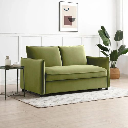 Blaire Athena Olive Velvet Fabric 2 Seater Sofa Bed