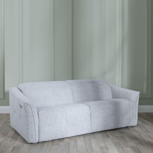 Clearance - Inca Light Grey Teddy Fabric 3 Seater Electric Recliner Sofa