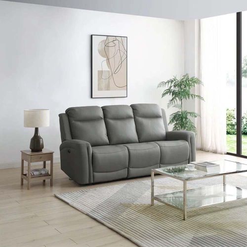 Henley Grey Leather 3 Seater Electric Recliner Sofa