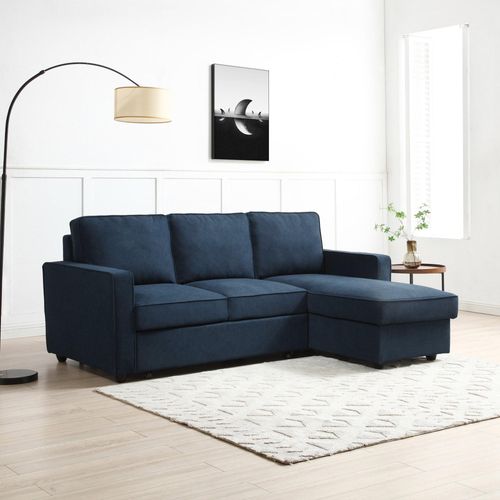 Myles Themis Blue Soft Weave Fabric Corner Sofa Bed