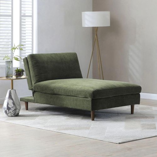 Scott Eryx Chenille Olive Green Fabric Chaise Sofa Bed