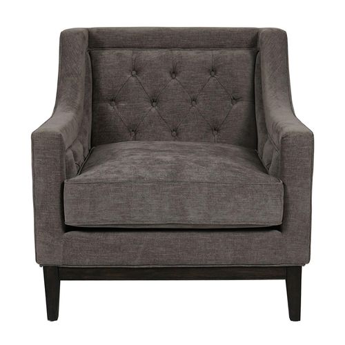 Theodore Armchair - Warm Grey Fabric - Buttoned
