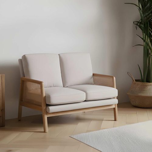 Ida 2 Seater Sofa - Cream Fabric and Rattan