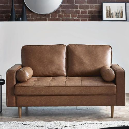 Henley Brown Faux Leather Sofa - 2 Seater