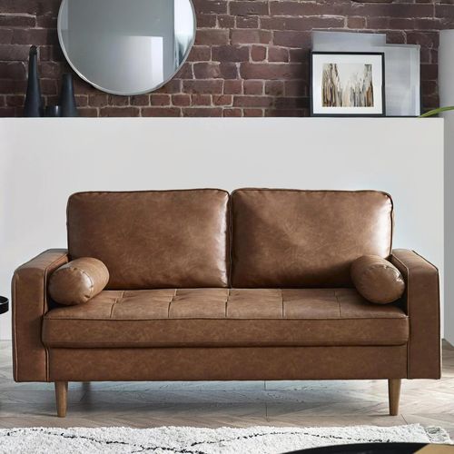 Henley Brown Faux Leather Sofa - 3 Seater