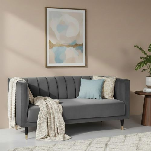 Salma Grey Fabric Sofa - 2 Seater - Scalloped Back