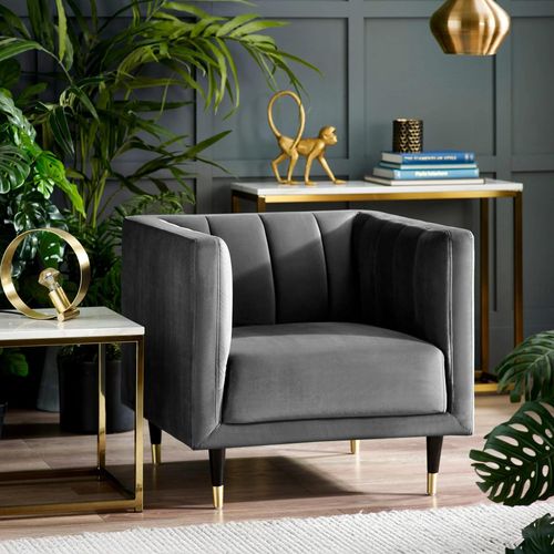 Salma Grey Fabric Chair - Scalloped Back