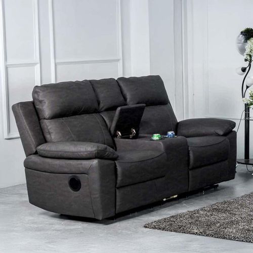 Huntington 2 Seater Electric Recliner Sofa - with Console - Dark Grey Leather Look Fabric