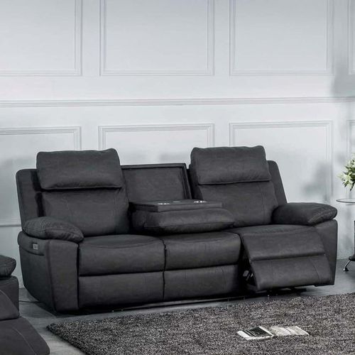 Huntington 3 Seater Electric Recliner Sofa - Dark Grey Leather Look Fabric
