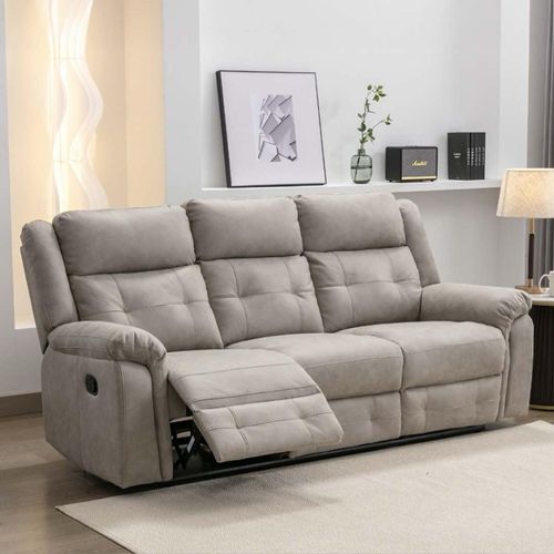 Berkeley 3 Seater Recliner Sofa - Light Grey Leather Look Fabric