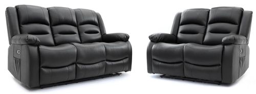 Alva Electric Recliner Sofa Set - Black Faux Leather - 3+2 Seater