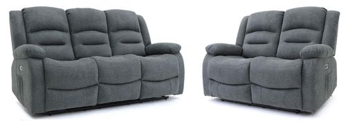Alva Electric Recliner Sofa Set - Graphite Fabric - 3+2 Seater