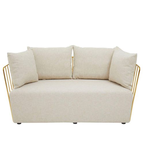 Azalea Sofa - 2 Seater - Cream Fabric with Gold Metal