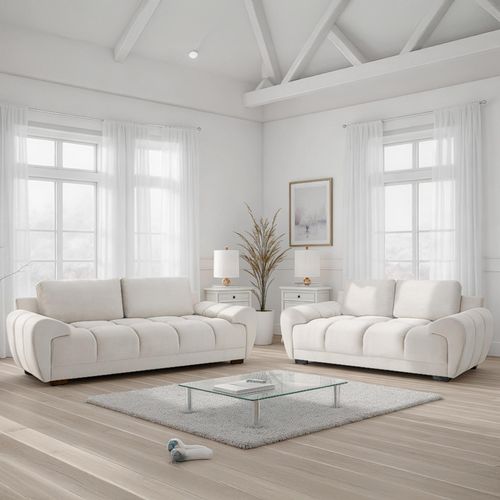 Azzuro Sofa Set - Cream Velvet Fabric - 3+2 Seater