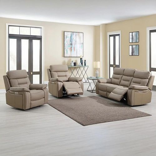 Belgravia Power Recliner Sofa Set - Taupe Leather - 3+1+1 Seater