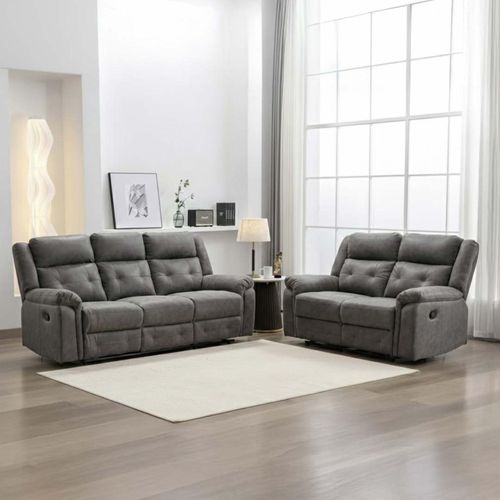 Berkeley Recliner Sofa Suite - 3+2 - Dark Grey Leather Look Fabric