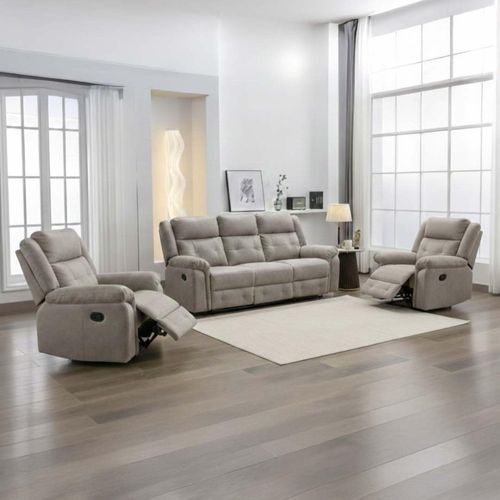 Berkeley Recliner Sofa Suite - 3+1+1 - Light Grey Leather Look Fabric