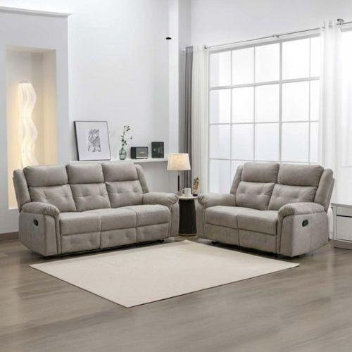 Berkeley Recliner Sofa Suite - 3+2 - Light Grey Leather Look Fabric