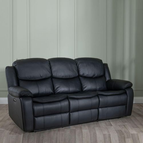 Berlin Black Leather 3 Seater Recliner Sofa