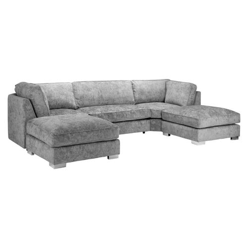 Bishop U Shape Corner Sofa Suite - Fullback - Platinum Velvet Fabric