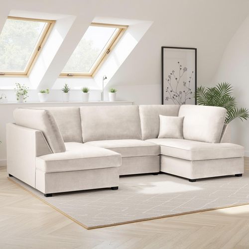 Carnaby U Shape Corner Sofa - Beige Plush Fabric