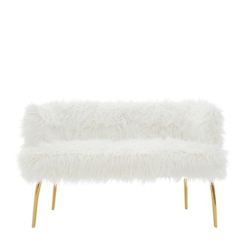 Clarence Sofa - 2 Seater - White Faux Fur with Gold Legs