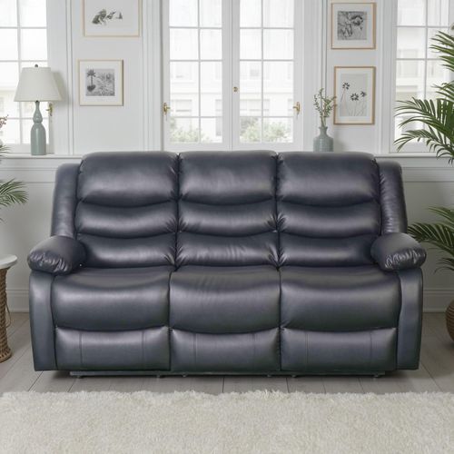 Conrad Manual Recliner Sofa - Black Leather - 3 Seater