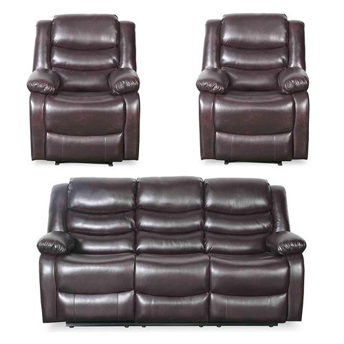 Conrad Manual Recliner Sofa Set - Brown Leather - 3+1+1 Seater