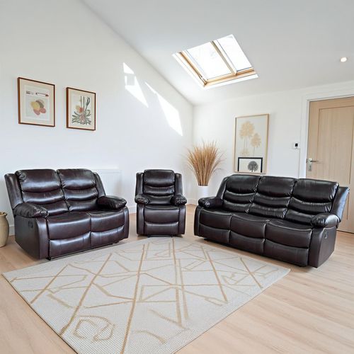 Conrad Manual Recliner Sofa Set - Brown Leather - 3+2+1 Seater