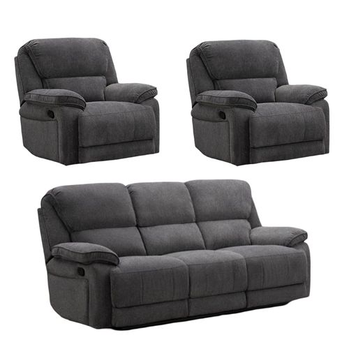 Douglas Recliner Sofa Set - Dark Grey Fabric - 3+1+1 Seater