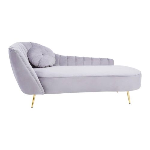 Felizia Lounge Chaise - Left Arm - Grey Velvet Fabric with Gold Legs
