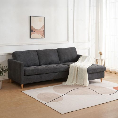 Firenze Sofa - Dark Grey Fabric - Natural Legs - LHF