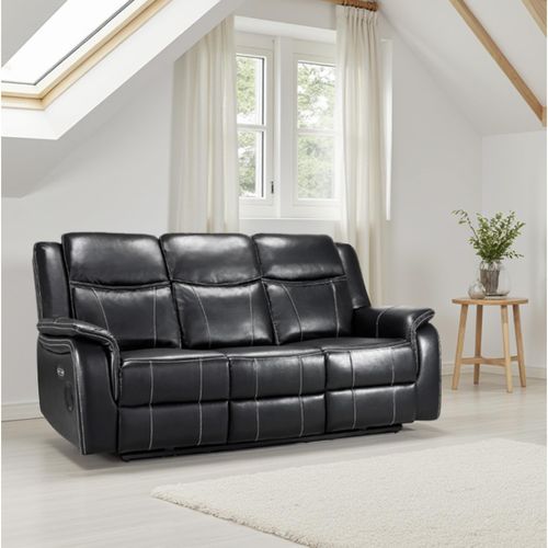 Galaxy Electric Recliner Sofa - Black Faux Leather - 3 Seater