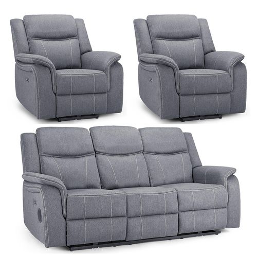 Galaxy Electric Recliner Sofa Set - Grey Fabric - 3+1+1 Seater