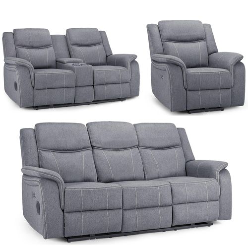 Galaxy Electric Recliner Sofa Set - Grey Fabric - 3+2+1 Seater