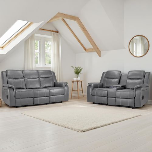 Galaxy Electric Recliner Sofa Set - Grey Faux Leather - 3+2 Seater